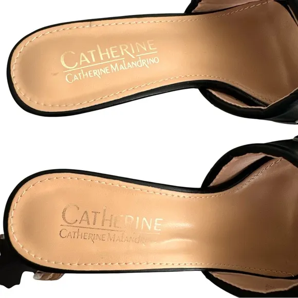 Catherine Malandrino Quilted Studded Sandals Black Leather Valentino Style Mules