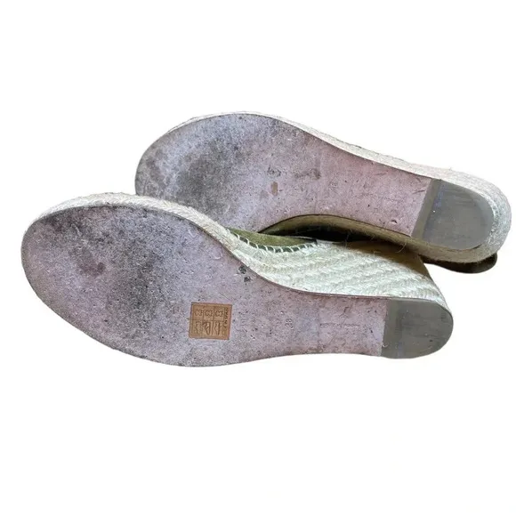 CELINE Paris Made In Spain Suede Olive Green Jute Open Toe Wedge Espadrilles