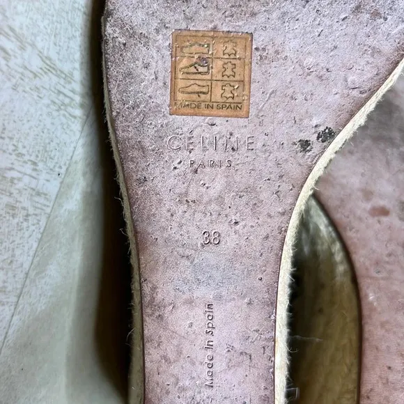 CELINE Paris Made In Spain Suede Olive Green Jute Open Toe Wedge Espadrilles