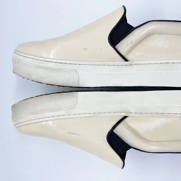 Celine Patent Leather Slip On Sneaker Womens Size 38 Off White Cream Rubber Sole