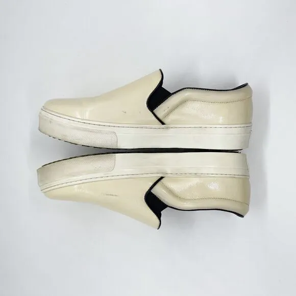 Celine Patent Leather Slip On Sneaker Womens Size 38 Off White Cream Rubber Sole
