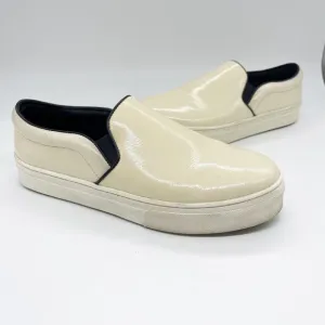 Celine Patent Leather Slip On Sneaker Womens Size 38 Off White Cream Rubber Sole