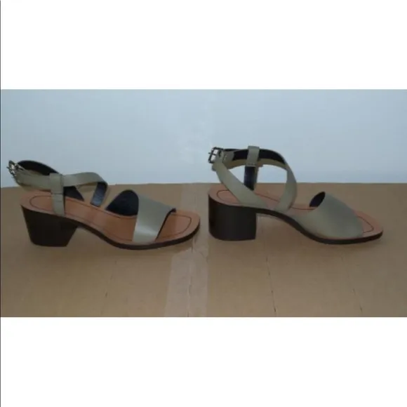 CELINE SAGE GREEN SIDE SANDAL CALFSKIN LEATHER SANDALS 55 SIZE 39