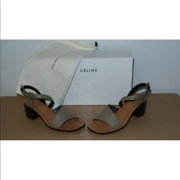 CELINE SAGE GREEN SIDE SANDAL CALFSKIN LEATHER SANDALS 55 SIZE 39