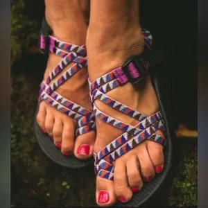 Chaco Smokey The Bear Sandals in Purple Orange and White size 8