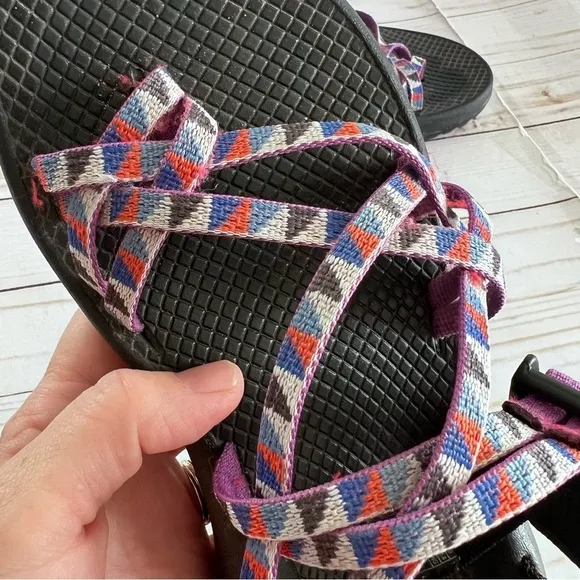 Chaco Smokey The Bear Sandals in Purple Orange and White size 8