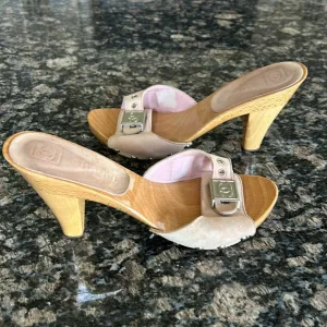 CHANEL WOODEN PLATFORM MULE CLOG SANDALS SIZE 36