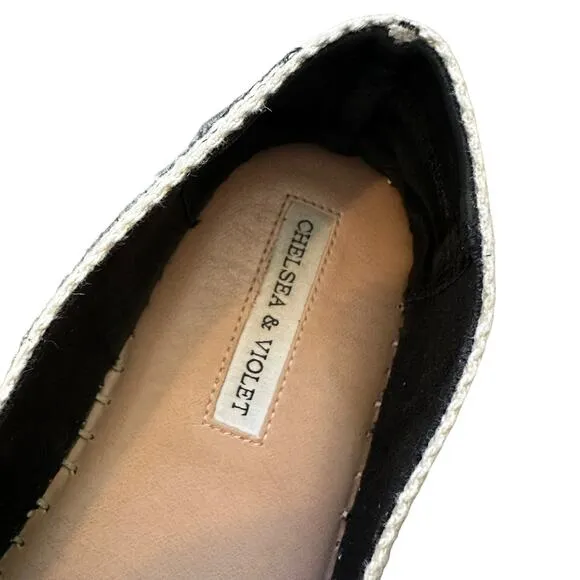 Chelsea &amp; Violet | Size 8 Espadrilles Round Toe Cream and Black Canvas Woven