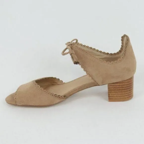 Chelsea Crew Casino Women's Size 39 Tan Vegan Suede Tie Closure Heeled Sandals
