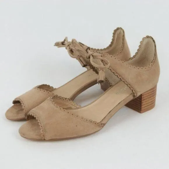 Chelsea Crew Casino Women's Size 39 Tan Vegan Suede Tie Closure Heeled Sandals
