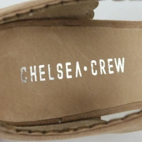 Chelsea Crew Casino Women's Size 39 Tan Vegan Suede Tie Closure Heeled Sandals