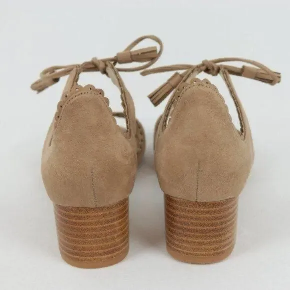 Chelsea Crew Casino Women's Size 39 Tan Vegan Suede Tie Closure Heeled Sandals