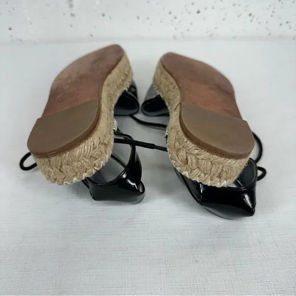 Chiara Ferragni Size 37 Winking Black Patent Leather Platform Espadrilles