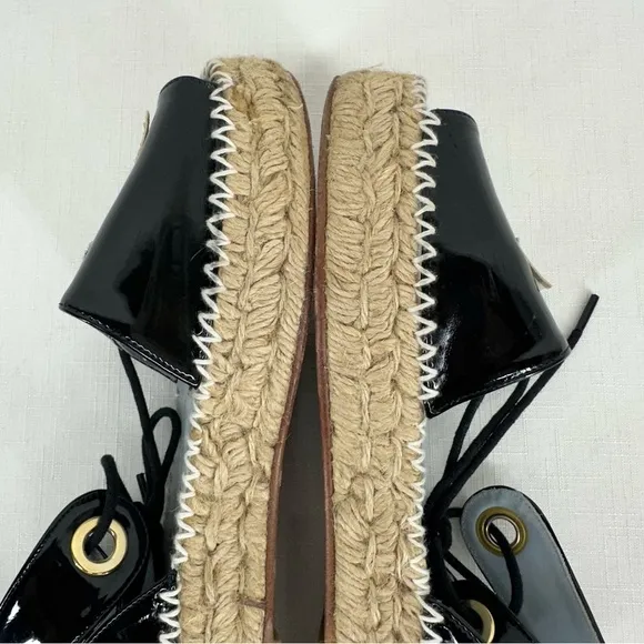 Chiara Ferragni Size 37 Winking Black Patent Leather Platform Espadrilles
