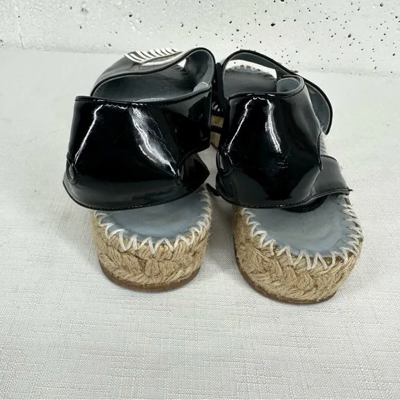 Chiara Ferragni Size 37 Winking Black Patent Leather Platform Espadrilles