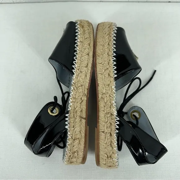 Chiara Ferragni Size 37 Winking Black Patent Leather Platform Espadrilles