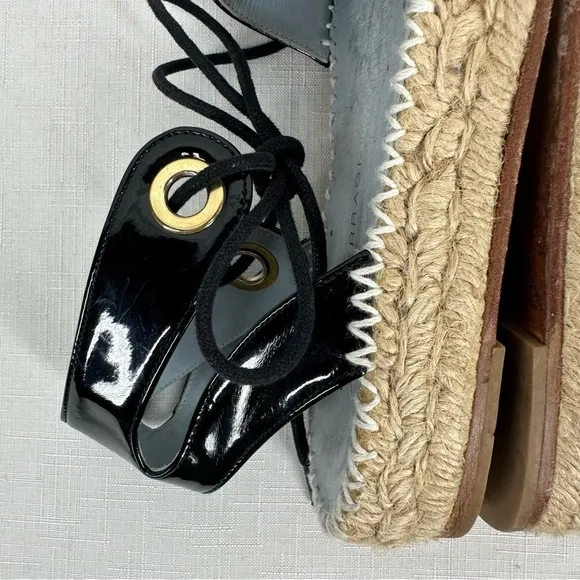 Chiara Ferragni Size 37 Winking Black Patent Leather Platform Espadrilles