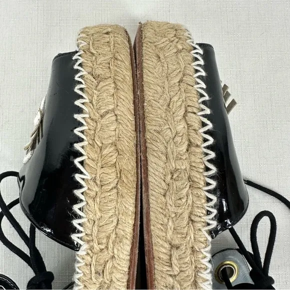 Chiara Ferragni Size 37 Winking Black Patent Leather Platform Espadrilles
