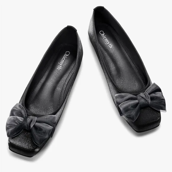 Chicmyth Ballet Flats Square Toe Mary Jane Flats;Satin Material Bowknot Elegant