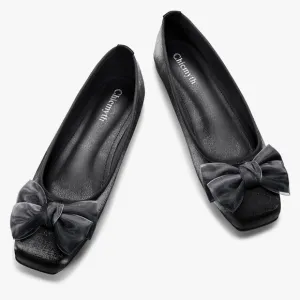 Chicmyth Ballet Flats Square Toe Mary Jane Flats;Satin Material Bowknot Elegant