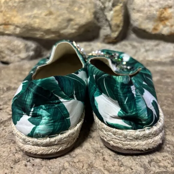 CHINESE Laundry Hayden Green Tropical Print Beaded Bug Espadrilles Shoes 9/40