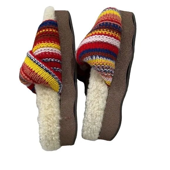 Chloé Wavy Shearling Platform Sandals Multicolor Women's Size 5 Slip-On