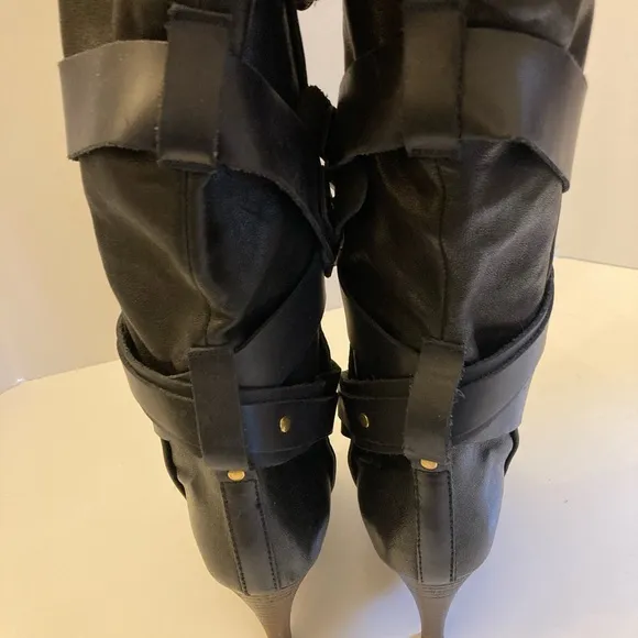 Chloe Black Leather Belt Wrapped Calf Height Heeled Boots Women’s Size 36