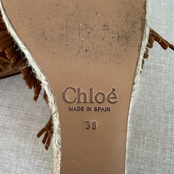 Chloe Estel Leather Fringe Platform Sandals Wedge Espadrilles
