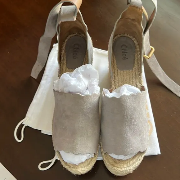 Chloe Lauren Espadrille Suede Wedge in Grey