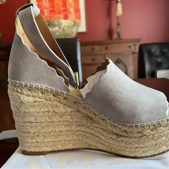 Chloe Lauren Espadrille Suede Wedge in Grey
