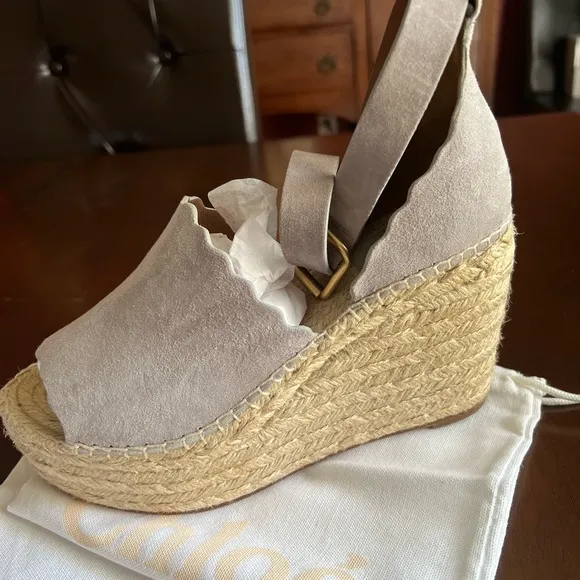 Chloe Lauren Espadrille Suede Wedge in Grey