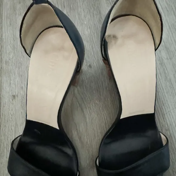 Chloe Navy Leather Ankle Strap Block Heel Sandals 40/9.5