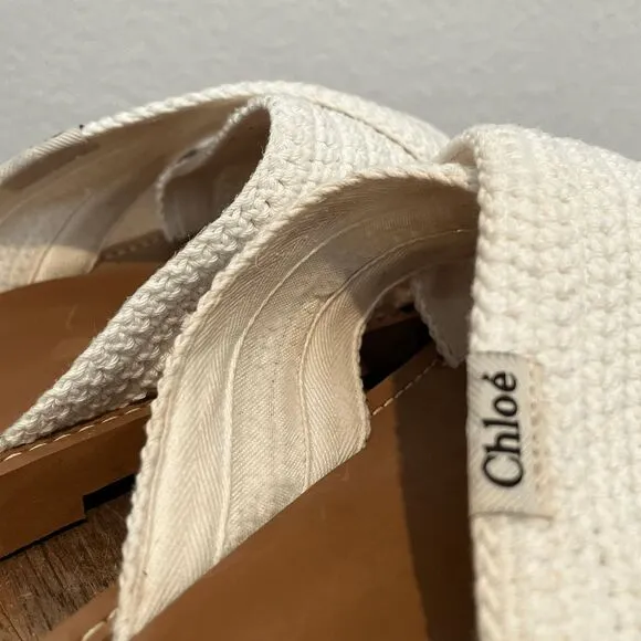Chloe White Crochet Woody Flat Criss-Cross Strap Sandals Women's Size 42 US 12