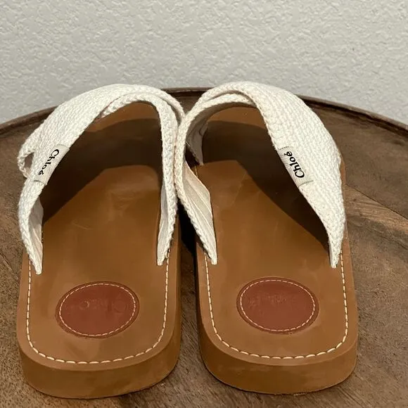 Chloe White Crochet Woody Flat Criss-Cross Strap Sandals Women's Size 42 US 12