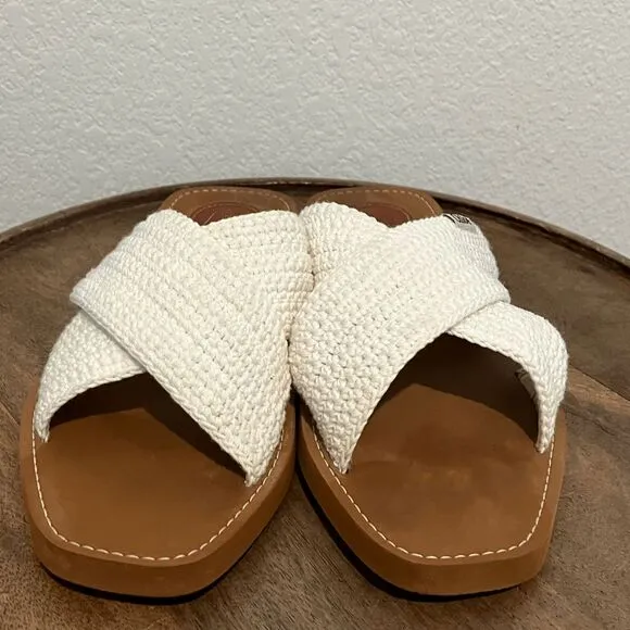 Chloe White Crochet Woody Flat Criss-Cross Strap Sandals Women's Size 42 US 12