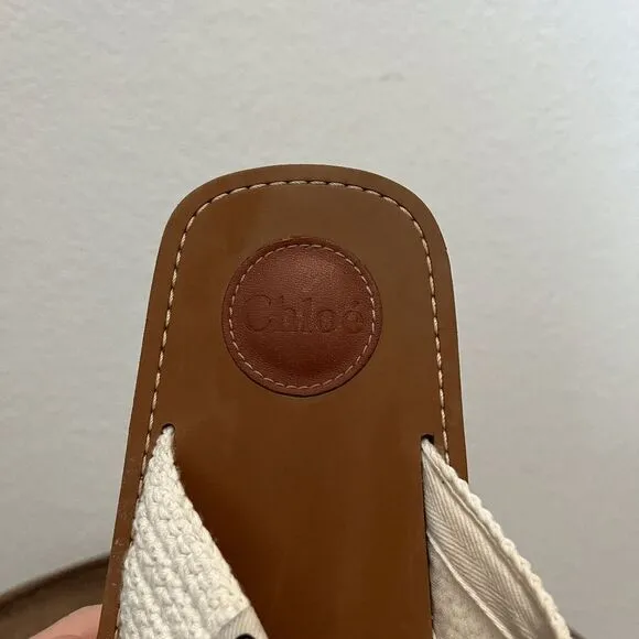 Chloe White Crochet Woody Flat Criss-Cross Strap Sandals Women's Size 42 US 12