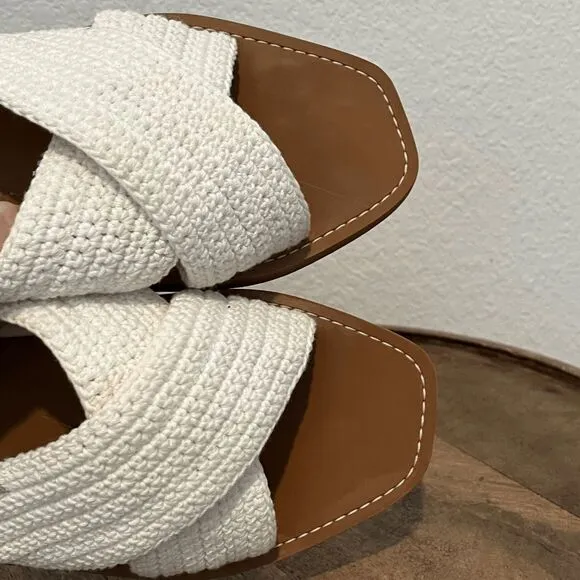 Chloe White Crochet Woody Flat Criss-Cross Strap Sandals Women's Size 42 US 12