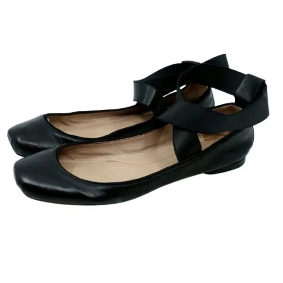 CHLOE~Strappy Square Toe Ballet Flats in Black Leather SIZE 39 / 8.5M