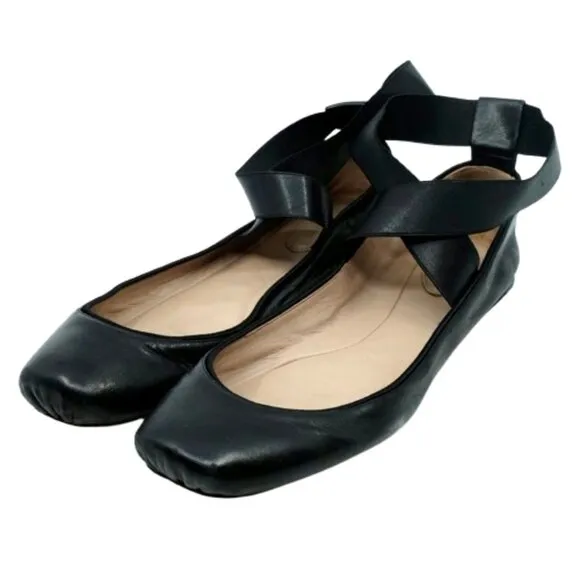 CHLOE~Strappy Square Toe Ballet Flats in Black Leather SIZE 39 / 8.5M