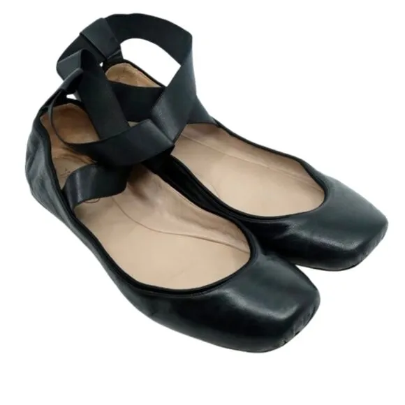 CHLOE~Strappy Square Toe Ballet Flats in Black Leather SIZE 39 / 8.5M