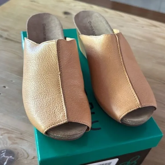 Chocolat Blu Elden Wedge Mule - Camel Color Leather Womens Size 39 EU/ 8-8.5/US