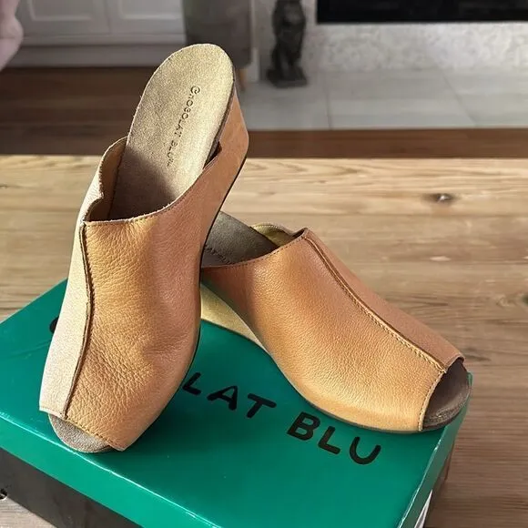 Chocolat Blu Elden Wedge Mule - Camel Color Leather Womens Size 39 EU/ 8-8.5/US