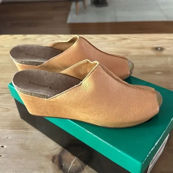 Chocolat Blu Elden Wedge Mule - Camel Color Leather Womens Size 39 EU/ 8-8.5/US