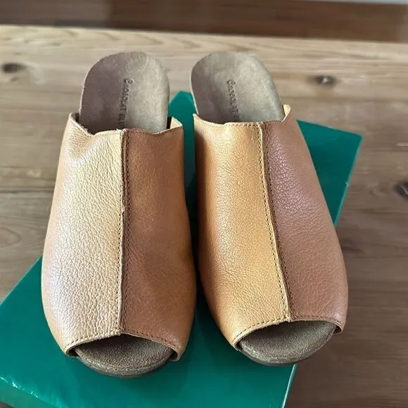 Chocolat Blu Elden Wedge Mule - Camel Color Leather Womens Size 39 EU/ 8-8.5/US