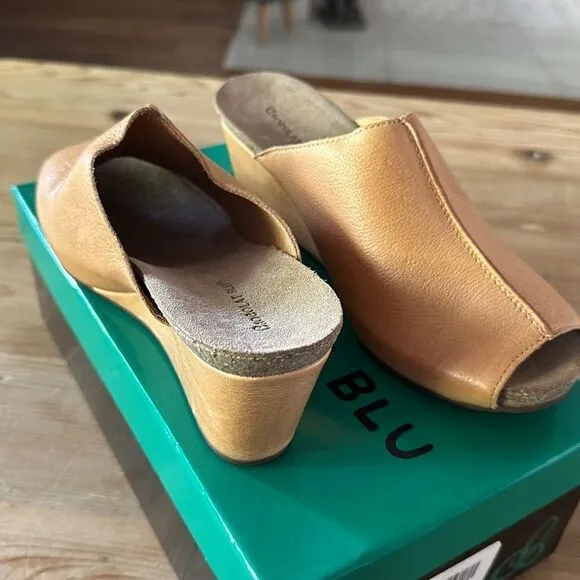 Chocolat Blu Elden Wedge Mule - Camel Color Leather Womens Size 39 EU/ 8-8.5/US