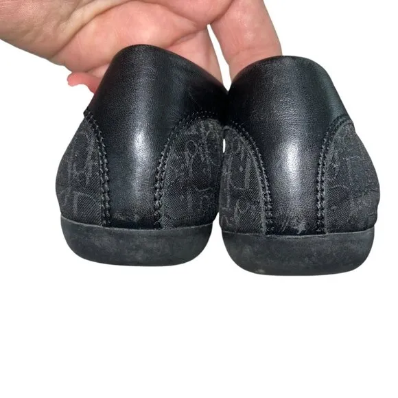 Christian Dior black Logo print Silver bar driving moccasin loafers 37 7