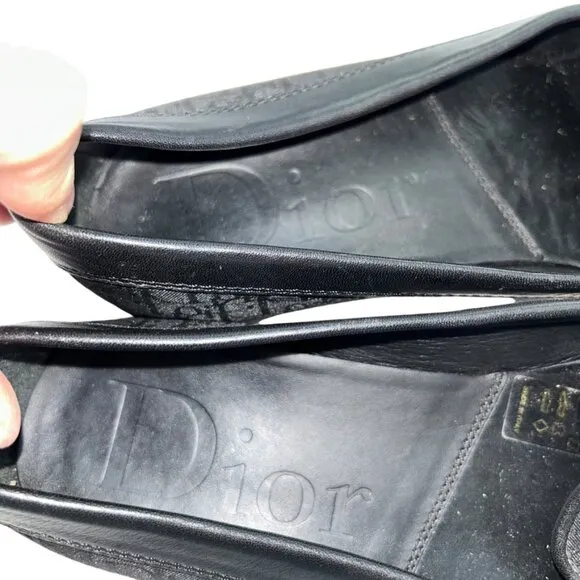 Christian Dior black Logo print Silver bar driving moccasin loafers 37 7