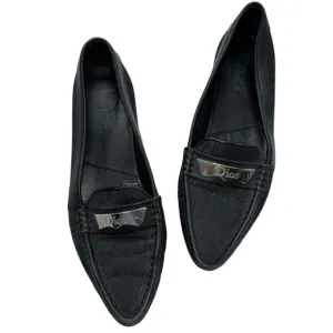 Christian Dior black Logo print Silver bar driving moccasin loafers 37 7