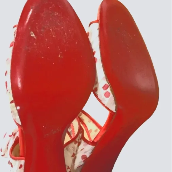 CHRISTIAN LOUBOUTIN Miss Chief Polka Dot Crepe Sandal with Red Satin heel &amp; Bow