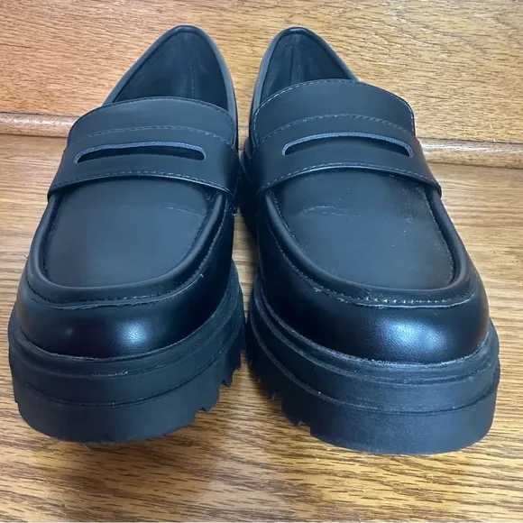 Chunky Lug Sole Penny Loafers Womens Size 10 Black Platform Y2K Goth Prep New